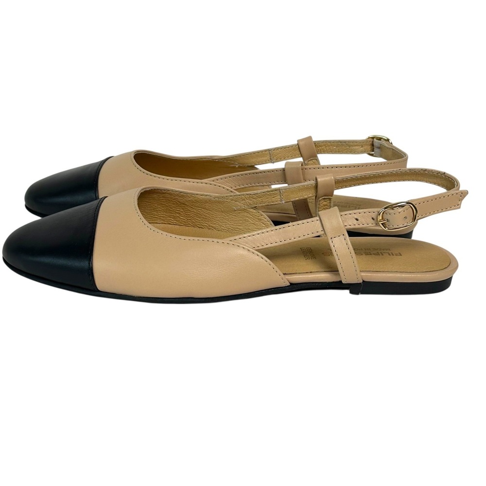 FILIPE SHOES Womens Slingback Black Cap Toe Flats Leather Portugal 40 - Picture 4 of 9